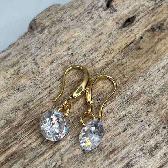 Gold Drill Drop Dangle Earrings Swarovski Crystal - Picture 6 of 6